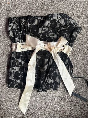 Tripp Nyc Black Lace Corset Top with Cream Satin Ribbon
